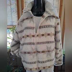 Cozy White and Brown Sherpa Jacket